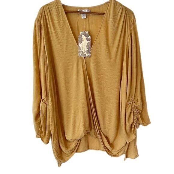 Band of Gypsies Ruched Sleeve Wrap Front Top - Picture 1 of 8